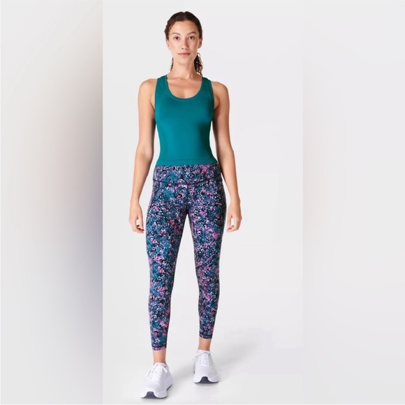 Sweaty Betty Power 7/8 Workout Leggings Pink Scattered Petal Print - Picture 1 of 13
